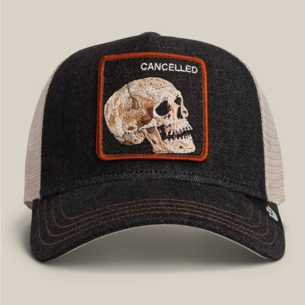 Goorin Bros Farm CANCELED DENIM SKULL Trucker Hat SnapBack NWT